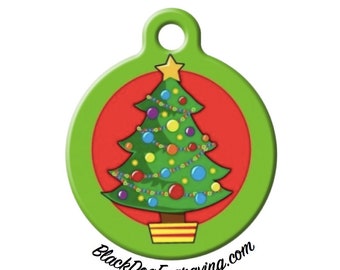 Christmas Tree Holiday Engraved Pet ID Tag