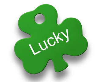 Lucky Shamrock Clover Personalized Pet ID Tag - Clover Dog Tag - Engraved Irish Pet Name Tag