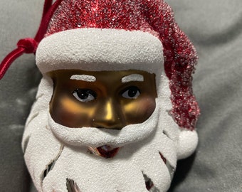 Large Size Black African American Vintage Santa Claus Real Glass Christmas Ornament