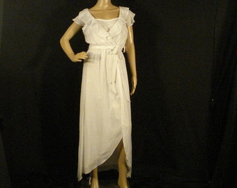 White Ruffled Maxi Dress Chic Ligtweight Dress with built in Full Slip by ABStudio SM