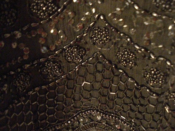 Black Sequin & Beaded Silk Dress Vintage Brillian… - image 7