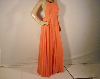 Maxi Dress Coral Orange Crepe Chiffon Special Occassion Very Chic S