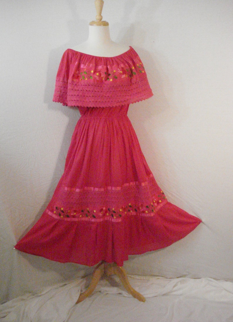 Cotton Embroidered Fiesta Dress Bohemian Gypsy Embroidered ML image 2