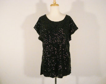 Black Sequin Versatile Top Special Occassion Clothing by Pretty Guide L XL