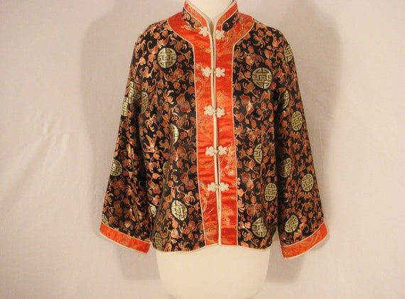 Oriental Nehru Jacket Red Black Frog Buttons L - image 1