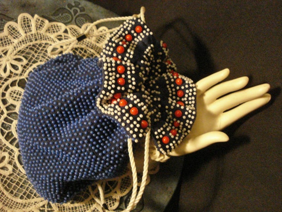 Beaded Vintage Boho Gypsy Bag Reversible Blue Red… - image 5