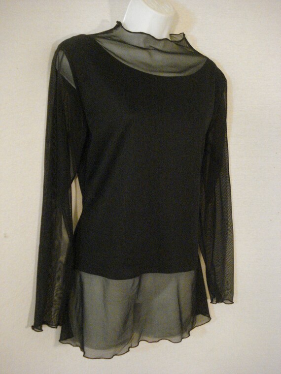 Black Semi Sheer Designer Top Blouse Chic Sophist… - image 4