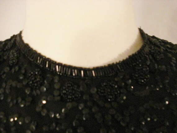 Black Sequin & Beaded Silk Dress Vintage Brillian… - image 4