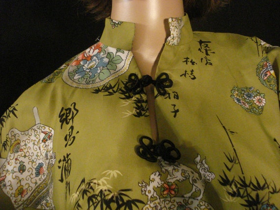 Asian Oriental Olive Green Kimono Muumuu Style To… - image 3