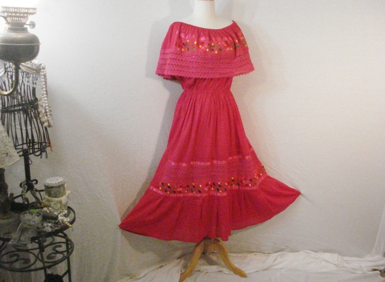 Cotton Embroidered Fiesta Dress Bohemian Gypsy Embroidered ML image 1