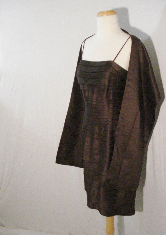 Brown Formal Dress with Shawl Wrap Glam Evening W… - image 4