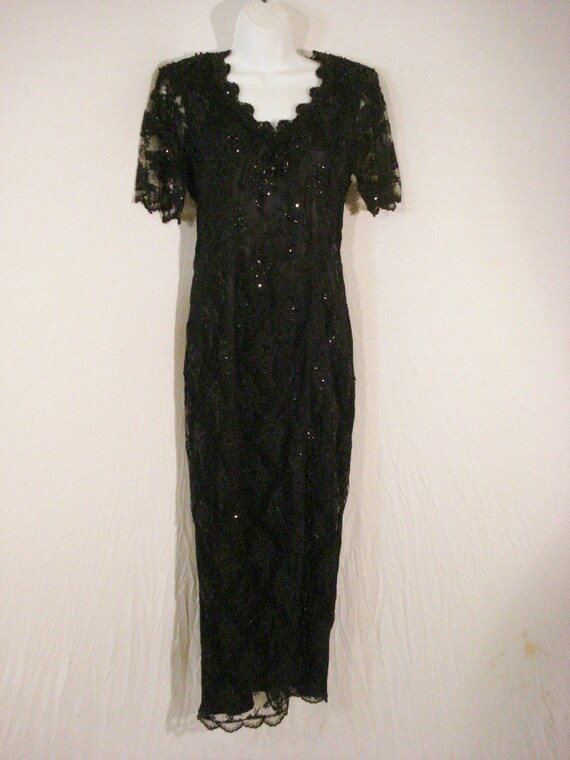 Black Beaded Sequin and Satin formal Vintage Gown… - image 2