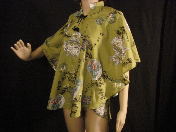 Asian Oriental Olive Green Kimono Muumuu Style To… - image 4