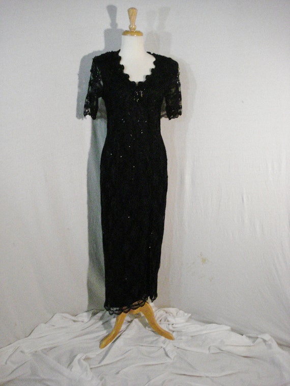 Black Beaded Sequin and Satin formal Vintage Gown… - image 5