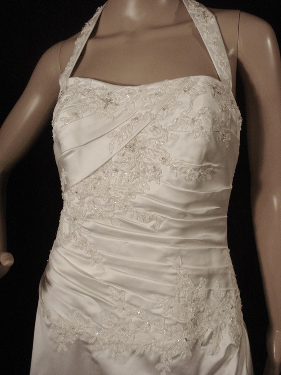 Davids Bridal White Wedding Gown Train Bustle Ruc… - image 2