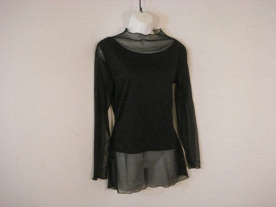 Black Semi Sheer Designer Top Blouse Chic Sophist… - image 6