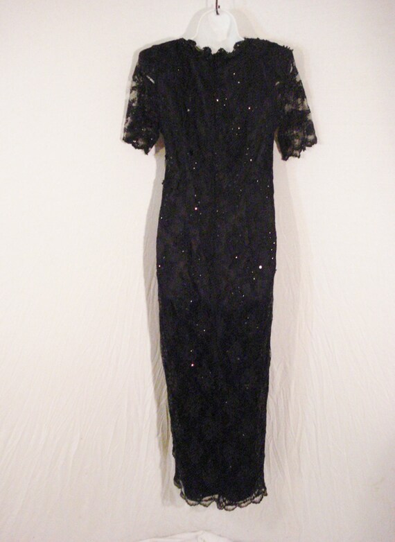 Black Beaded Sequin and Satin formal Vintage Gown… - image 3