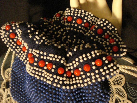 Beaded Vintage Boho Gypsy Bag Reversible Blue Red… - image 7