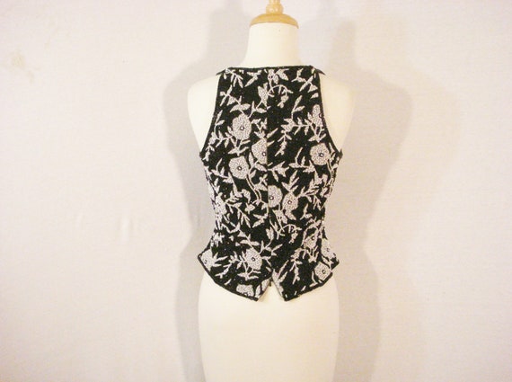 Formal Silk Beaded Top Black & White Silk by Ceci… - image 7