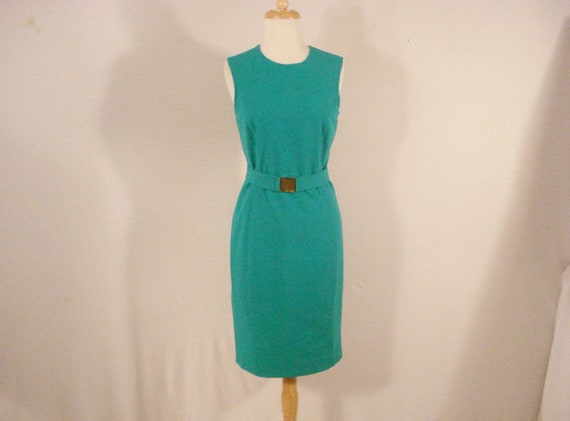 Calvin Klein Teal Fitted Dress with Belt Vintage … - image 1
