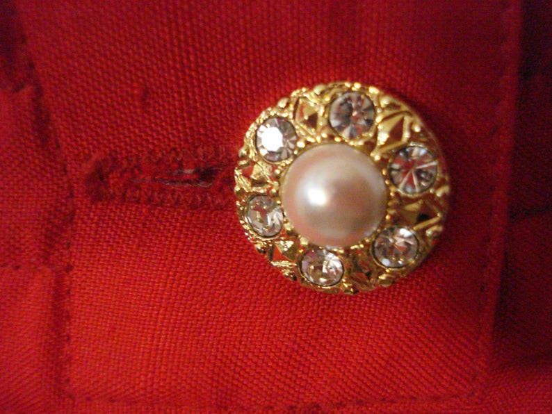 Red Silk Suit Peplum Jacket Pencil Skirt Char Formal Evening Wear Rhinestones buttons 10 M