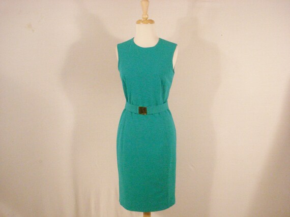 Calvin Klein Teal Fitted Dress with Belt Vintage … - image 2