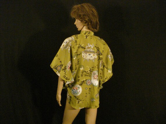 Asian Oriental Olive Green Kimono Muumuu Style To… - image 5