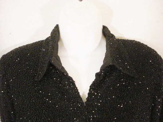 Black Beaded JKARA Blouse Glam Edgy Formal / Even… - image 3