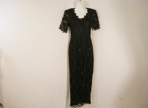 Black Beaded Sequin and Satin formal Vintage Gown… - image 1