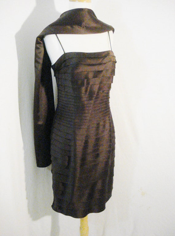 Brown Formal Dress with Shawl Wrap Glam Evening W… - image 3
