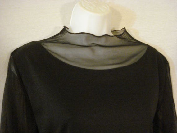 Black Semi Sheer Designer Top Blouse Chic Sophist… - image 9