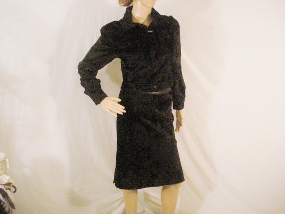 Designer Karl Kani Black 2 Piece Suit Skirt Jacket