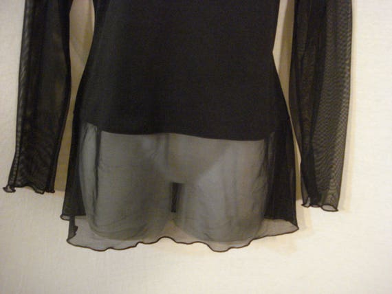 Black Semi Sheer Designer Top Blouse Chic Sophist… - image 8