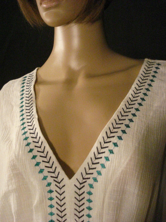 White cotton Gauze Tunic Top Boho Hippie Embroide… - image 5