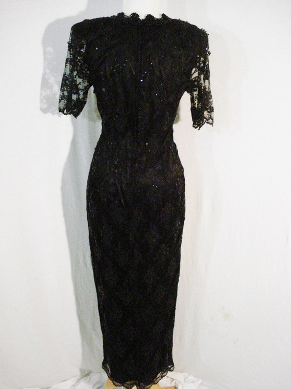 Black Beaded Sequin and Satin formal Vintage Gown… - image 4