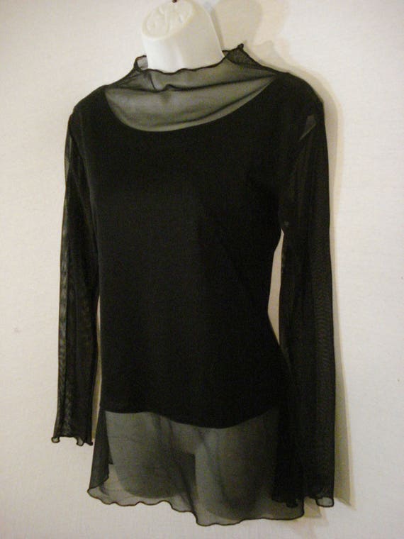 Black Semi Sheer Designer Top Blouse Chic Sophist… - image 2