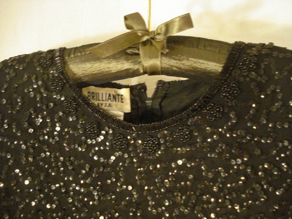 Black Sequin & Beaded Silk Dress Vintage Brillian… - image 8