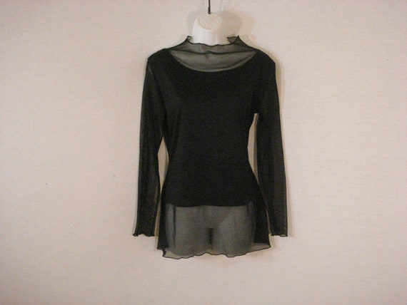 Black Semi Sheer Designer Top Blouse Chic Sophist… - image 1