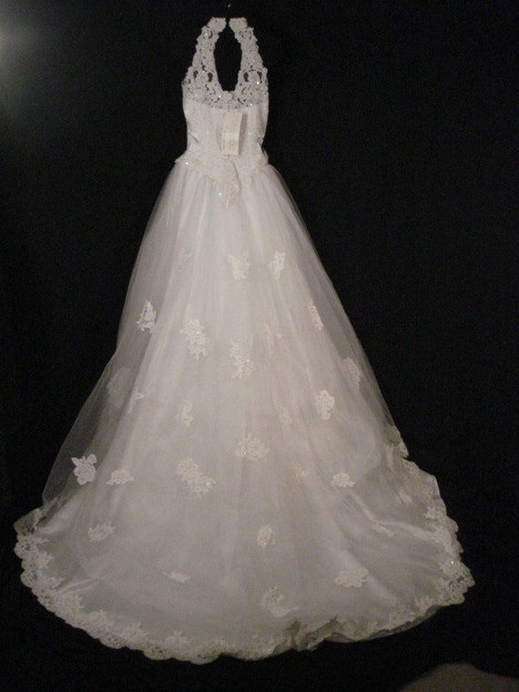 Fairytale A Line High Neckline Tulle White Wedding Dress C1266