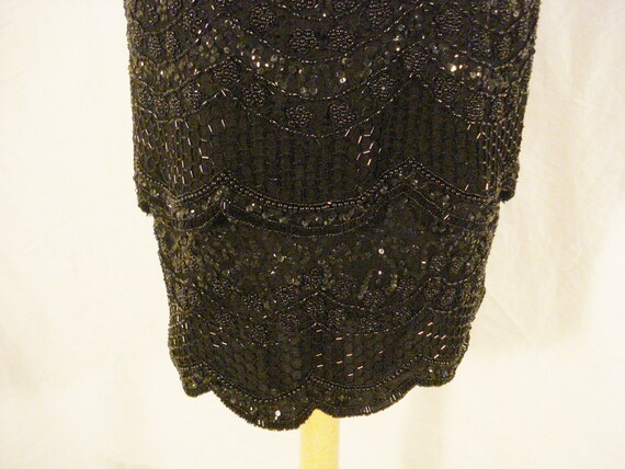 Black Sequin & Beaded Silk Dress Vintage Brillian… - image 2