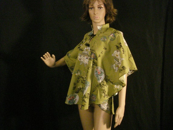 Asian Oriental Olive Green Kimono Muumuu Style To… - image 6