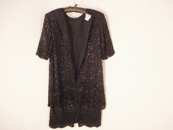 Black Sequin & Beaded Silk Dress Vintage Brillian… - image 6