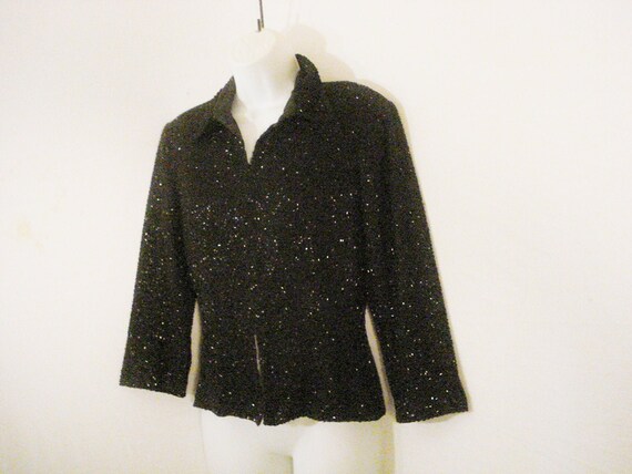 Black Beaded JKARA Blouse Glam Edgy Formal / Even… - image 1