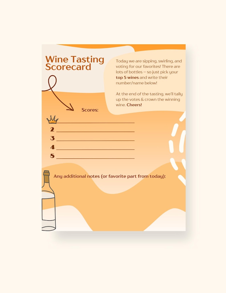 Editable Party Scorecard | Bright & Fun Wine Tasting | Bridal, Food ...