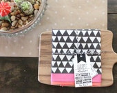 Hand Sewn Tea Towel in Geometric Print in Black & White / Poppy Red / Fuchsia