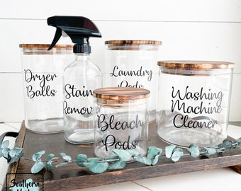 GLASS JAR with WOOD Lid • Laundry Storage • Bathroom • Pod Canister • Cotton Ball Container • Kitchen Canister • Modern Farmhouse • Rustic