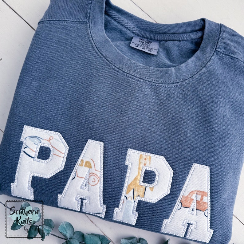 DAD KEEPSAKE SWEATSHIRT Papa Comfort Colors Baby Pajamas / Onesie Dada Pop Athletic Block Crewneck Hoodie image 8
