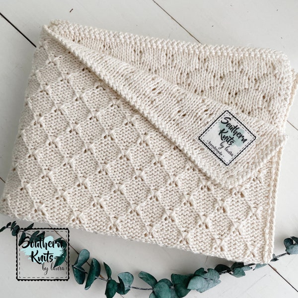 newborn 100 % organic cotton handknit baby blanket • baby carriage blanket • birth gift • made in USA