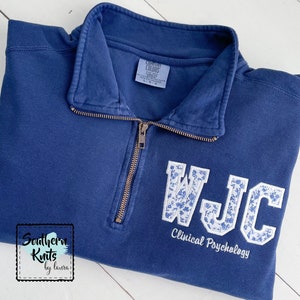 CUSTOM SCHOOL SPIRIT Shirt • Collegiate Appliqué Monogram • Comfort Colors • Quarter-zip Sweatshirt • University Pullover