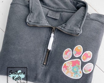 Paw Print Appliqué • Comfort Colors • Quarter-zip Sweatshirt • Vet Tech • Veterinarian • Campus Gear • Preppy